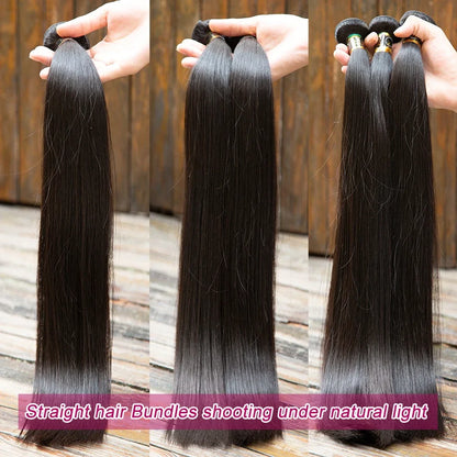 38 40 Inch Bone Straight 100% Weave Human Hair Bundles Raw Hair Extensions Brazilian Natural Black 3 4 Bundle Deals Unprocessed