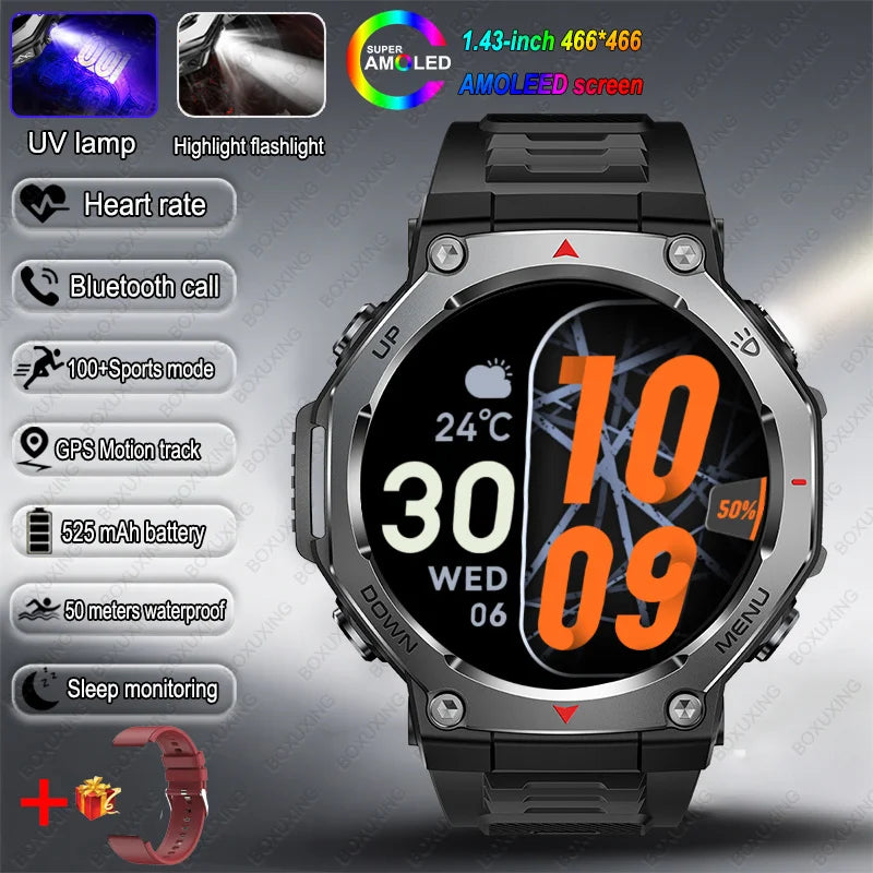 New Military Outdoor Sports Smart Watch Men GPS Motion Track 5 ATM Waterproof Heart Rate HD Bluetooth Call Smartwatch For Xiaomi