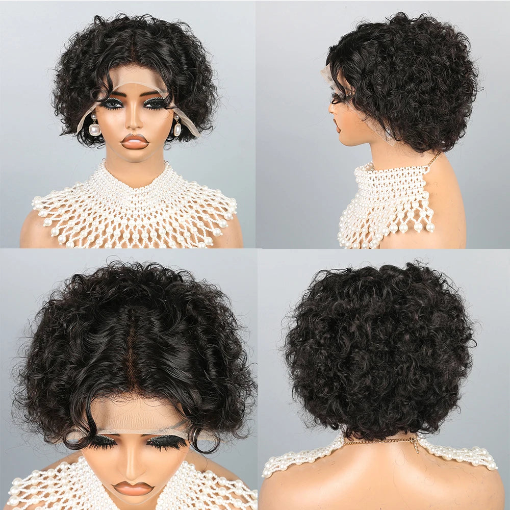 Curly Pixie Cut Wig Lace Wig Water Curl Short Bob Human Hair Wig For Women 13X4 Transparent Lace Wig Hair Cheap Wig Pre Plucked