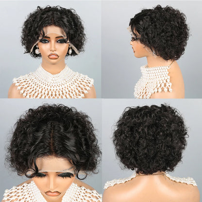 Curly Pixie Cut Wig Lace Wig Water Curl Short Bob Human Hair Wig For Women 13X4 Transparent Lace Wig Hair Cheap Wig Pre Plucked