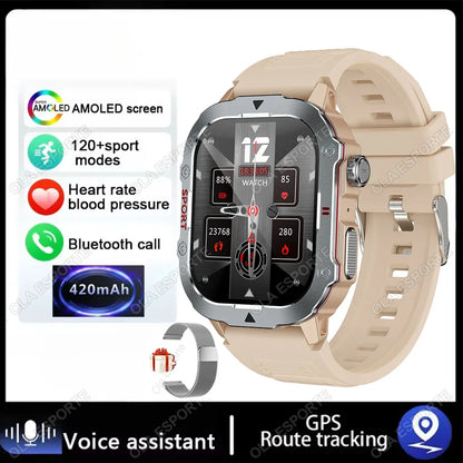 New 2.19'' AMOLED Screen BT Call Smartwatch Heart Rate Monitor IP68 5ATM Outdoor Sports Fitness Tracker Military Smart Watch Men