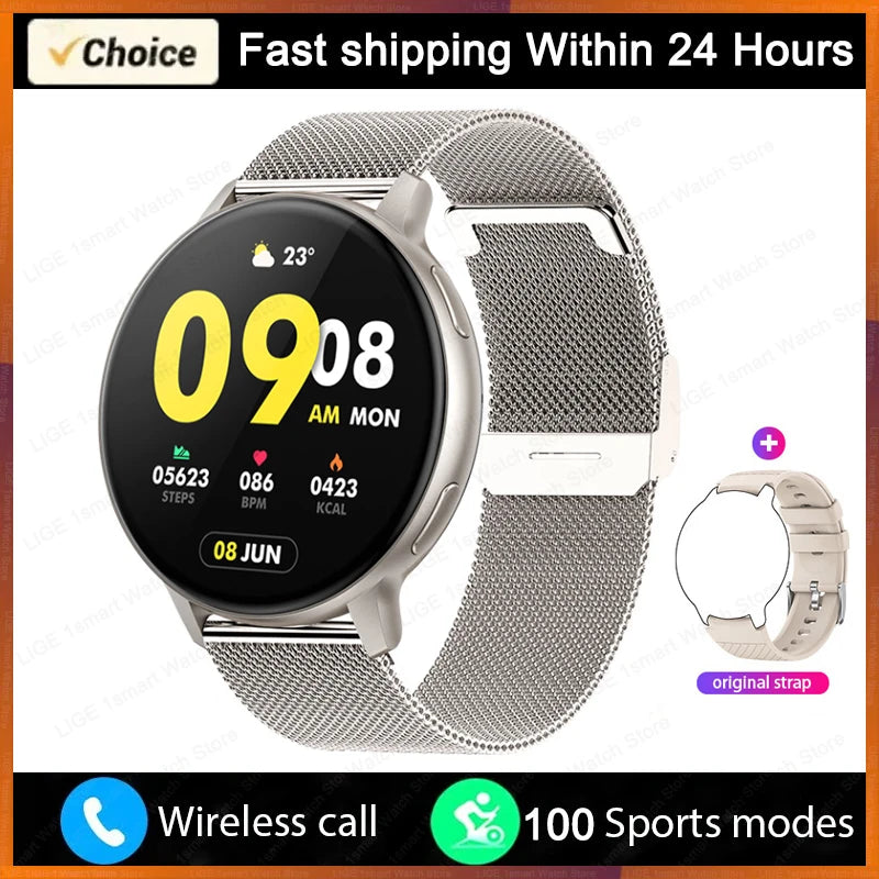 LIGE Bluetooth Call Smart Watch Women Custom Dial Steel Watches Men Sports Fitness Tracker Heart Rate Smartwatch For Android IOS