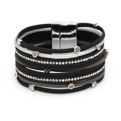 VONNOR Women Bracelet Jewelry Multilayer Leather Rope Chain Alloy Inlaid Rhinestone Bracelets Female Accessories Dropshipping