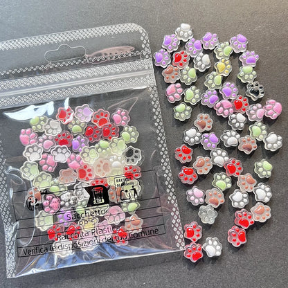 50pcs 3D Mini Cartoon Jelly Cat Paw Nail Art Charms Resin Mixed Luminous Effect Flatback Bear/Cat's Paw Manicure Hairwear Parts
