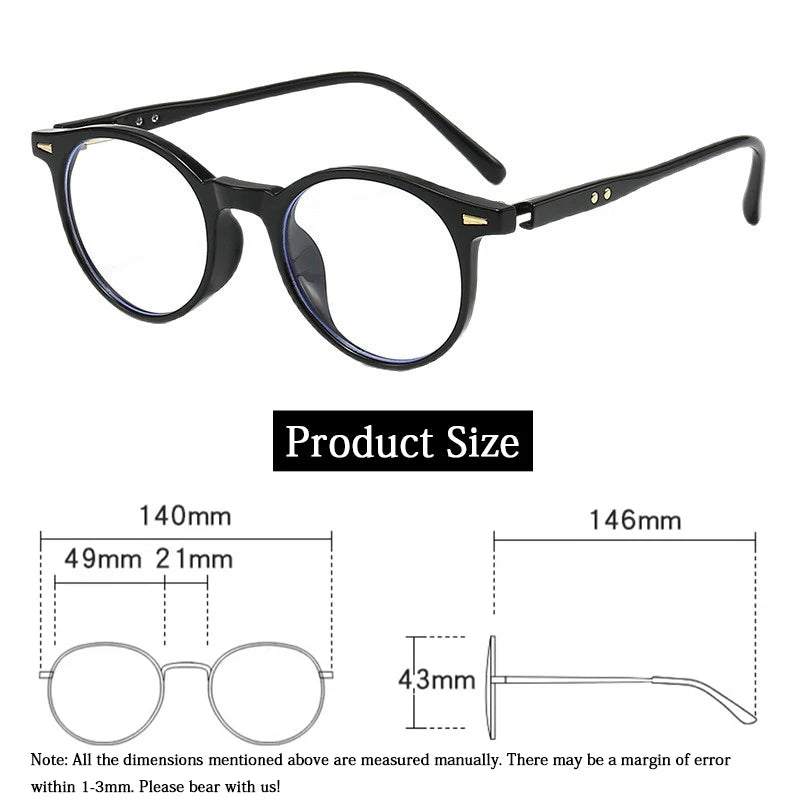 Personality Simple Round Glasses Frame Men Women Ultralight TR90 Rivet Frame Anti Blue LIight Transparent Lens Optical Eyewear