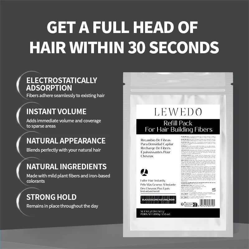Hair Fiber 100g Keratin Hair Fiber Thickening powder Hair Building Fibers Powder Hair Loss Instant Regrowth Powder Refill Bag