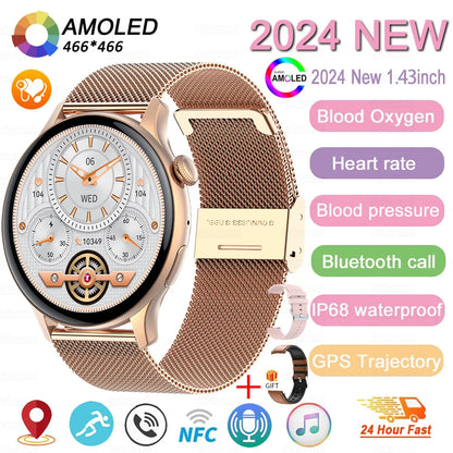 2024 New NFC Smart Watch Women 1.43 Inch AMOLED 466*466 HD Screen Always Display Sport Watch Women Bluetooth Call GPS Smartwatch