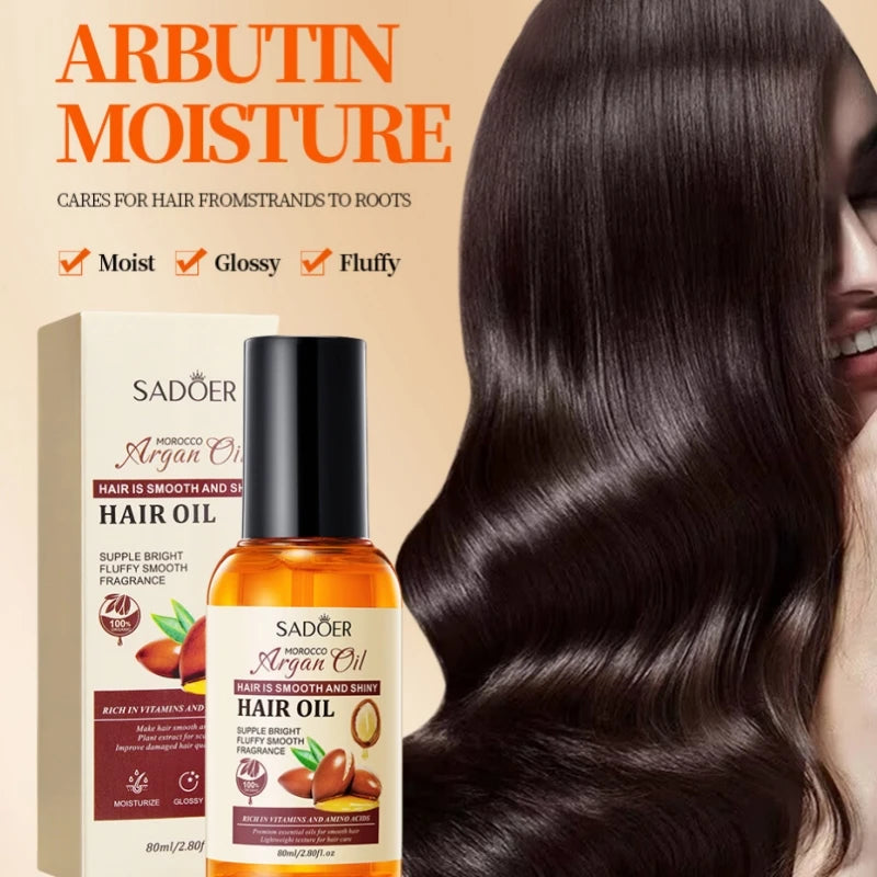 80ml Argan Oil Hair Care Essential Oil, Conditioner, Contains Argan Extract, Refreshing and Non-Greasy, Easy to Absorb, Cares for Hair, Moisturizes Dry and Frizzy Hair, Makes Hair Silky and Easy to Comb, Suitable for Dry Hair