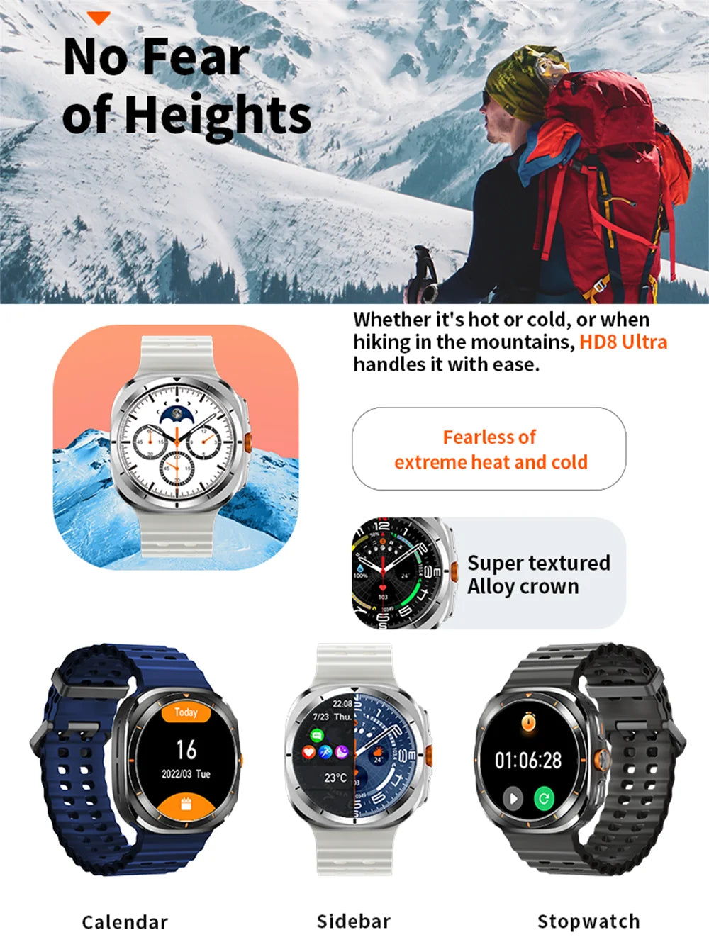 SOS Watch 7 Ultra GPS Compass Smart Watches Outdoor Sports BT Call Smartwatch Men Women IP68 Waterproof 3D Menu Health Monitor