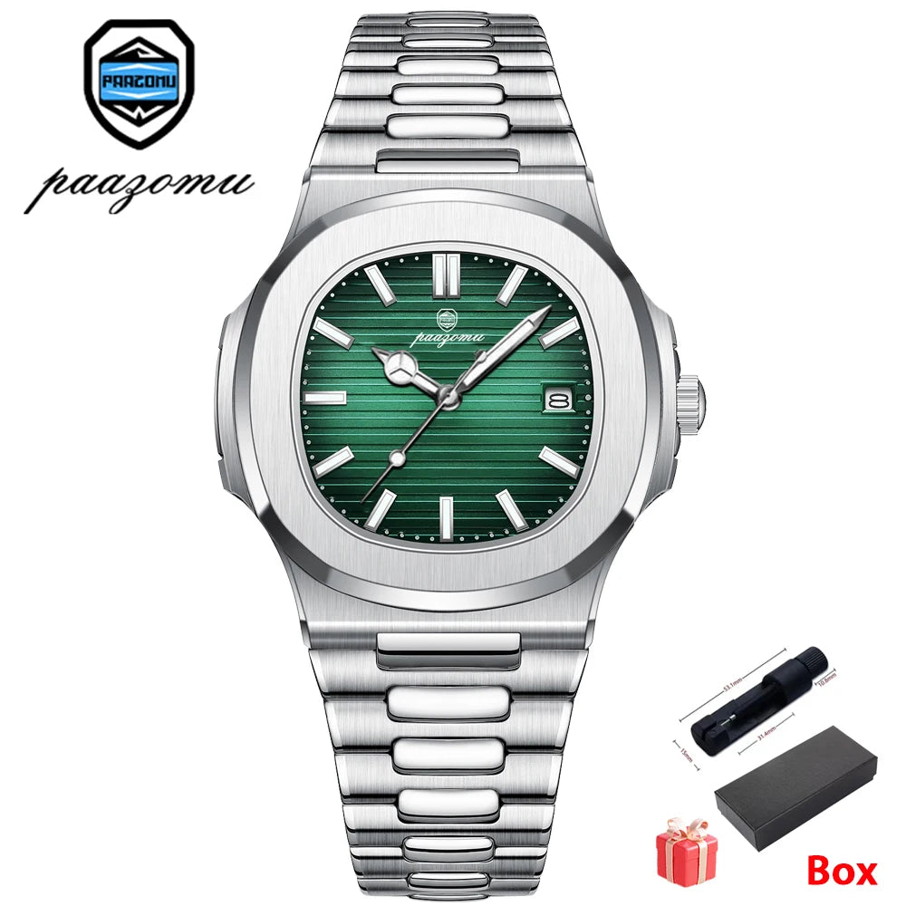POEDAGAR Luxury Men's Quartz Watch - Waterproof Stainless Steel High Quality Fashion Clock with Date And Week Display Reloj+Box