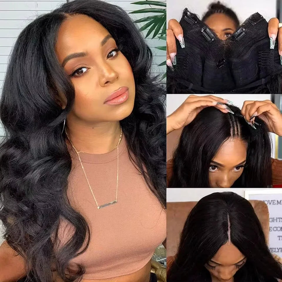 U V Part Wig Human Hair 100% Remy Raw Human Hair 32 34 Inch 250% No Glue  Brazilian Loose Wavy V Part Human Hair Wigs for Women