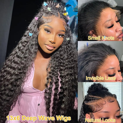 Deep Curly 13x6 HD Transparent Lace Front Human Hair Wigs 34inch PrePlucked Brazilian Deep Wave 13x4 Lace Frontal Wig For Women