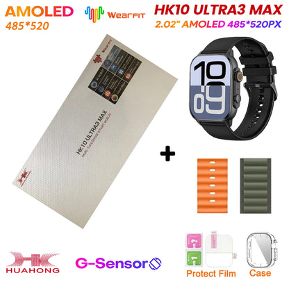 HK10 Ultra 3 MAX Plus 2025 Smart Watch 49mm AMOLED 4GB ROM AI ROBOT Network Sharing NFC GPT Compass GPS Watch for ISO Android