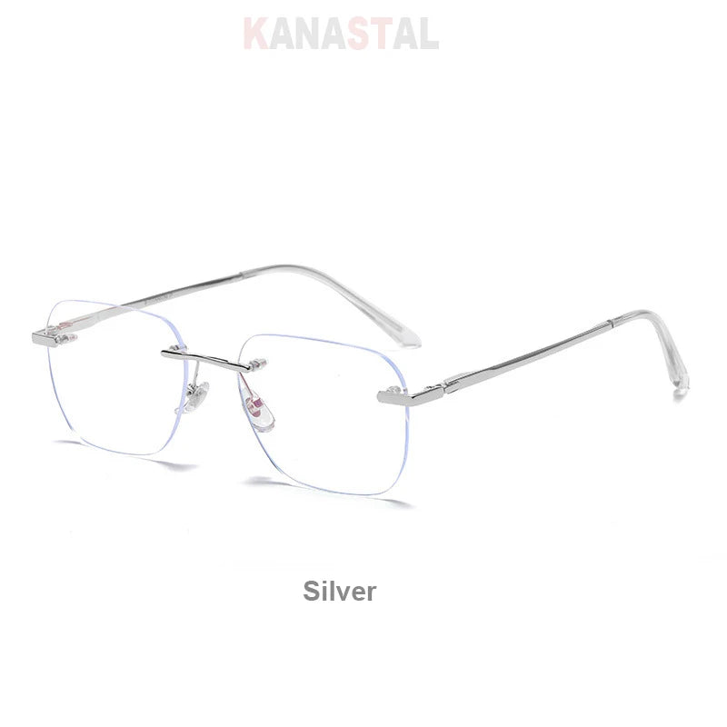 Men Rimless Prescription Glasses Reading Myopia Optical Lenses Eyewear Women Blue Light Blocking Titanium Metal Eyeglasses Frame