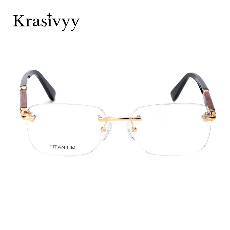 Krasivyy Rimless Wooden Glasses Frame Men Light Weight Optical  Eyeglasses Frame Prescription Myopia spectacles Titanium