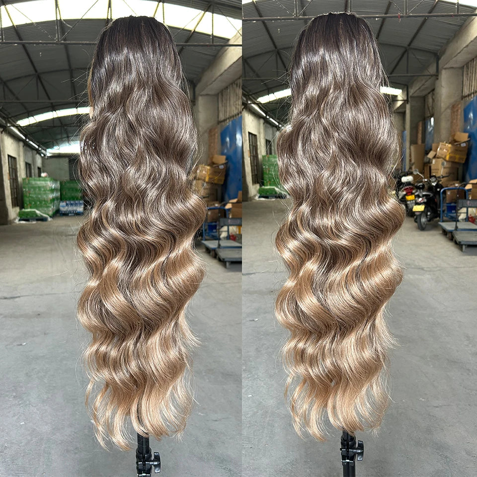 Magicae Ponytail 28Inches Blond 27/ 613 Synthetic Hair Extension 180grams Heat Resistant Ombre Brown Water Body Wave Clip in
