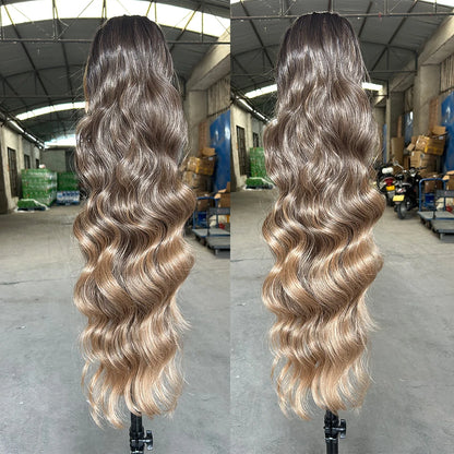 Magicae Ponytail 28Inches Blond 27/ 613 Synthetic Hair Extension 180grams Heat Resistant Ombre Brown Water Body Wave Clip in