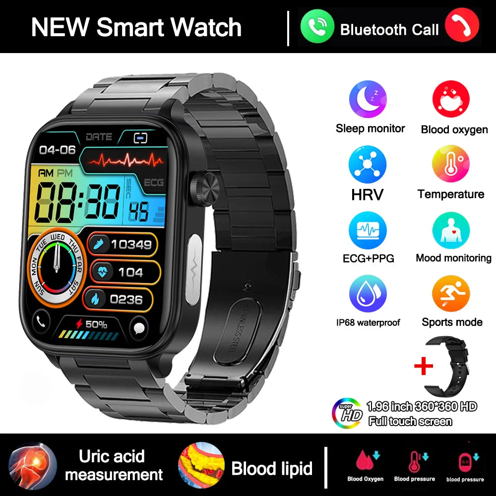 2025 New Smart Watch Diagnosis Blood Lipids Uric Acid Blood Pressure Smartwatch Men ECG+PPG Voice Bluetooth Call Health watch