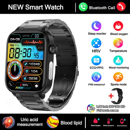 2025 New Smart Watch Diagnosis Blood Lipids Uric Acid Blood Pressure Smartwatch Men ECG+PPG Voice Bluetooth Call Health watch