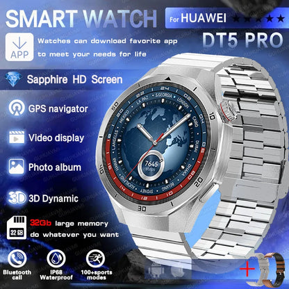 DT5 Pro Watch 32Gb Memory Local Music Bluetooth Call GPS Tracker Compass 3D Menu Bluetooth Smart Watch Men Women 2025