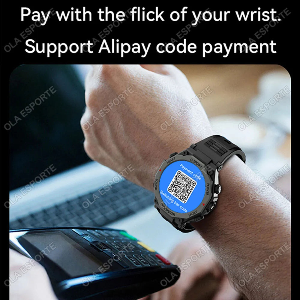 New Outdoor LED Flashlight Smart Watch Men 2025 Bluetooth Call Heart Rate Monitoring Military Sports SmartWatch For Android IOS