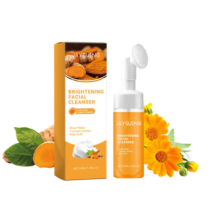 Turmeric Face Wash Cleanser Cleansing Mousse Shrink Pores Oil Control Blackhead Removal Brightening Exfoliating Facial Wash Foam