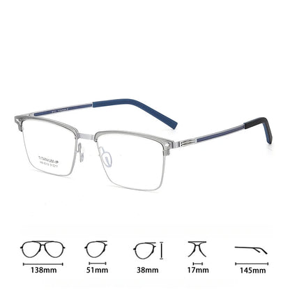 TFTB Luxury Pure Titanium Men's Glasses Square Screwless Design Stylish Ultra-light Optical Prescription Eyeglasses Frame 8012