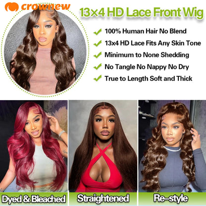 Chocolate Brown Lace Front Wig Human Hair 200% Body Wave Human Hair Wigs Pre Plucked 13x4 13x6 HD Lace Frontal Wig Brown Wig