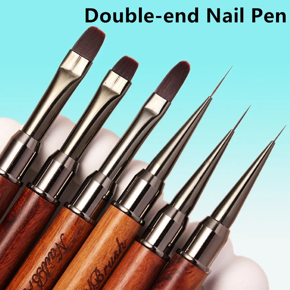 Double-end Sandalwood Nail Pen Brush Glue Phototherapy Pen Liner Brush Dual End Nail Art Painting Manicure Brushes Tool ﻿