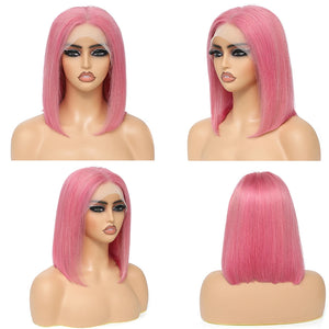 Pink Short Bob Wig Human Hair HD Lace Front Wigs Straight Ombre Honey Blonde Red Pink Silver 13X4 Cut Lace Frontal Wig