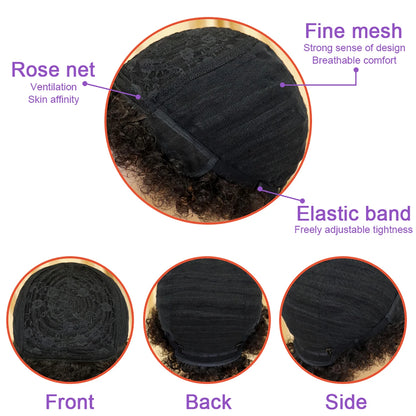 Short Afro Curly Wave Brazilian Human Hair Wigs Afro Puff Kinky Curly Wig For Women Black Brown Red Color Full Machine Wig