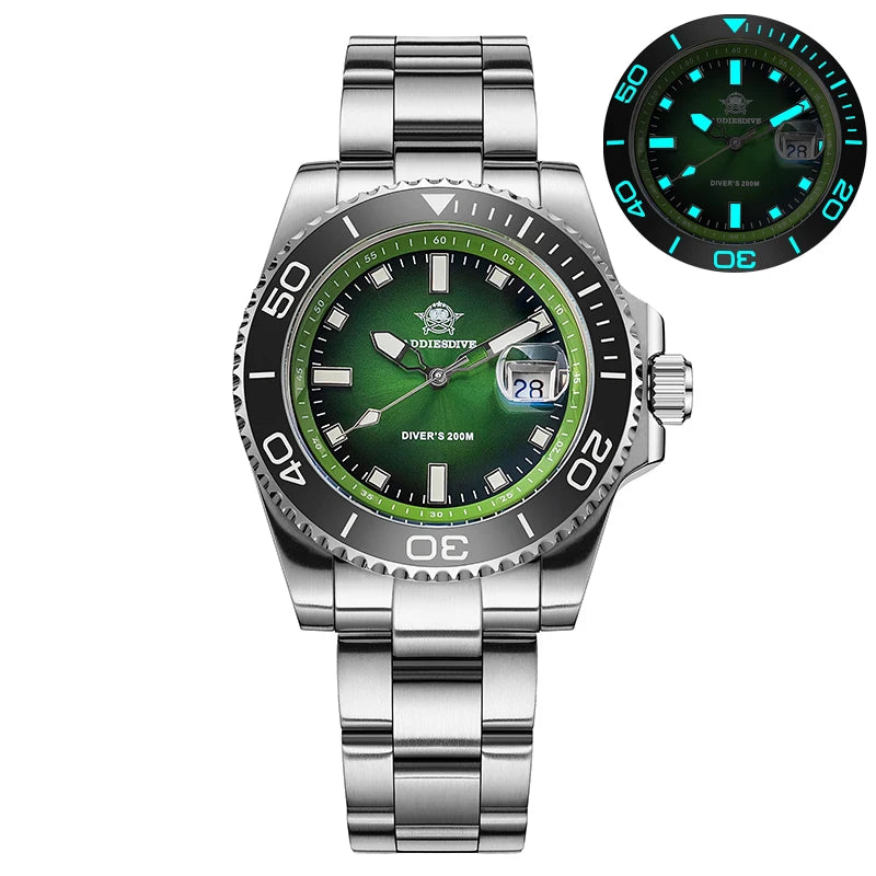 ADDIESDIVE NEW Diver Watch For Men Top Brand Waterproof Luminous Quartz Wristwatch Green/Red/Orange Dial Stainless Steel Watches