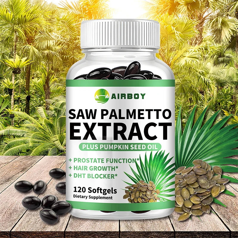 Saw Palmetto Capsules - with Pumpkin Seed Oil - Promotes Prostate Health, Urinary Tract Support, Relieves Hair Loss