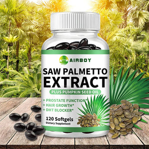 Saw Palmetto Capsules - with Pumpkin Seed Oil - Promotes Prostate Health, Urinary Tract Support, Relieves Hair Loss