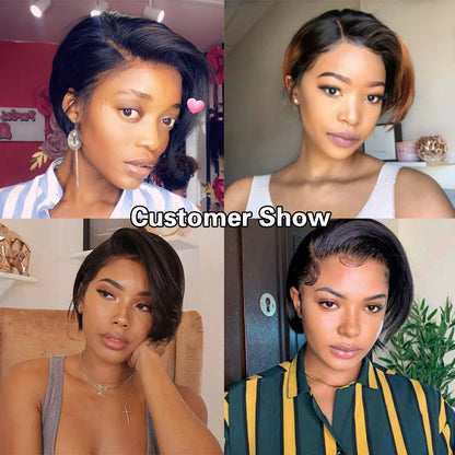 13x4 Lace Frontal Wig Pixie Cut Wig Brazilian Human Hair Wigs For Women 8 Inch 180% Density Glueless Bob Lace Front Wigs