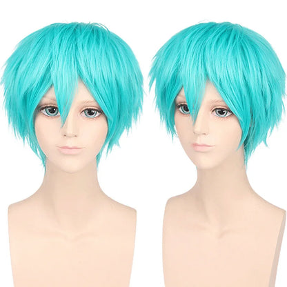 New Concubine Synthetic Bob Men's Short Straight Hair Cover Fake Cosplay Wig Ombre Green Black Blue Blonde Hairpiece
