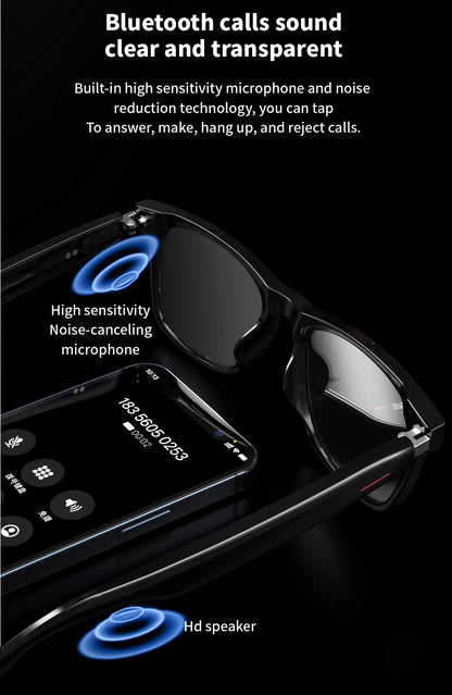 AI Bluetooth Smart Glasses Real-Time Translation Multilingual Listening Music & Call Functionality