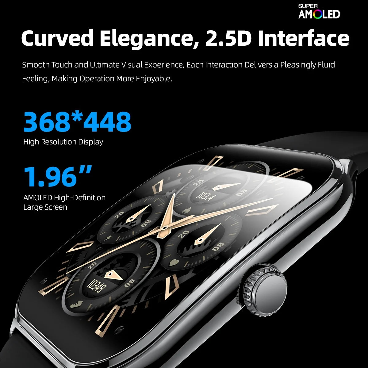 Fashion Ultra-Slim Amoled Smartwatch 1.96inch Curved BT Call Long Battery Life Fitness Watches Men AMOLED Smart Watch for Sport