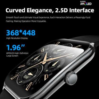 Fashion Ultra-Slim Amoled Smartwatch 1.96inch Curved BT Call Long Battery Life Fitness Watches Men AMOLED Smart Watch for Sport