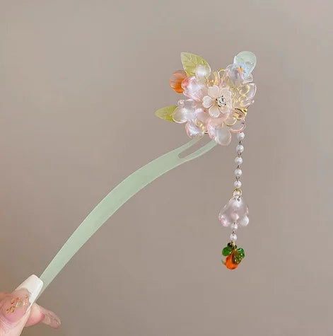 Light Luxury Flower Hairpin For Women Chinese Style Floral Butterfly Tassel Hair Stick Elegant Metal Jewelry Hairpin Hair Clips