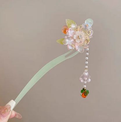 Light Luxury Flower Hairpin For Women Chinese Style Floral Butterfly Tassel Hair Stick Elegant Metal Jewelry Hairpin Hair Clips
