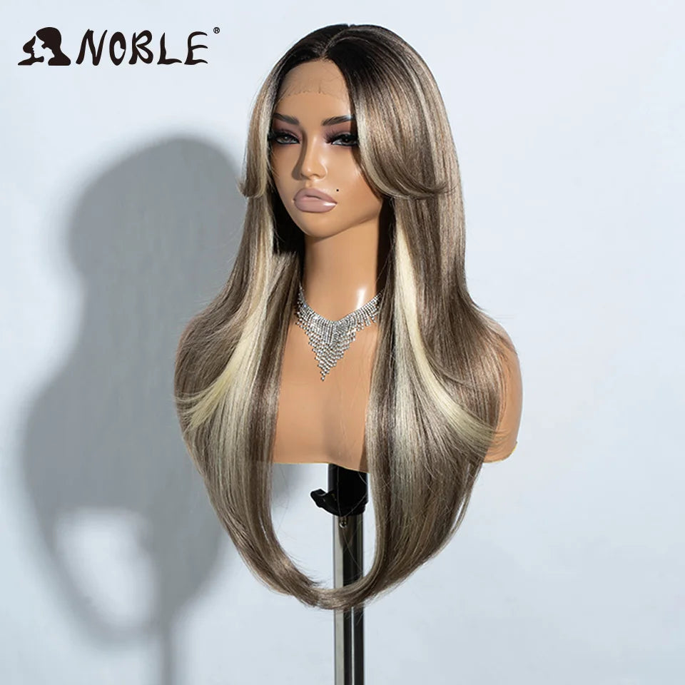 Noble Synthetic Lace Front Wig 26" Straight Ombre lace Cosplay Wig  Lace Part Wig Blonde Wigs For Women Wig synthetic Lace Wig