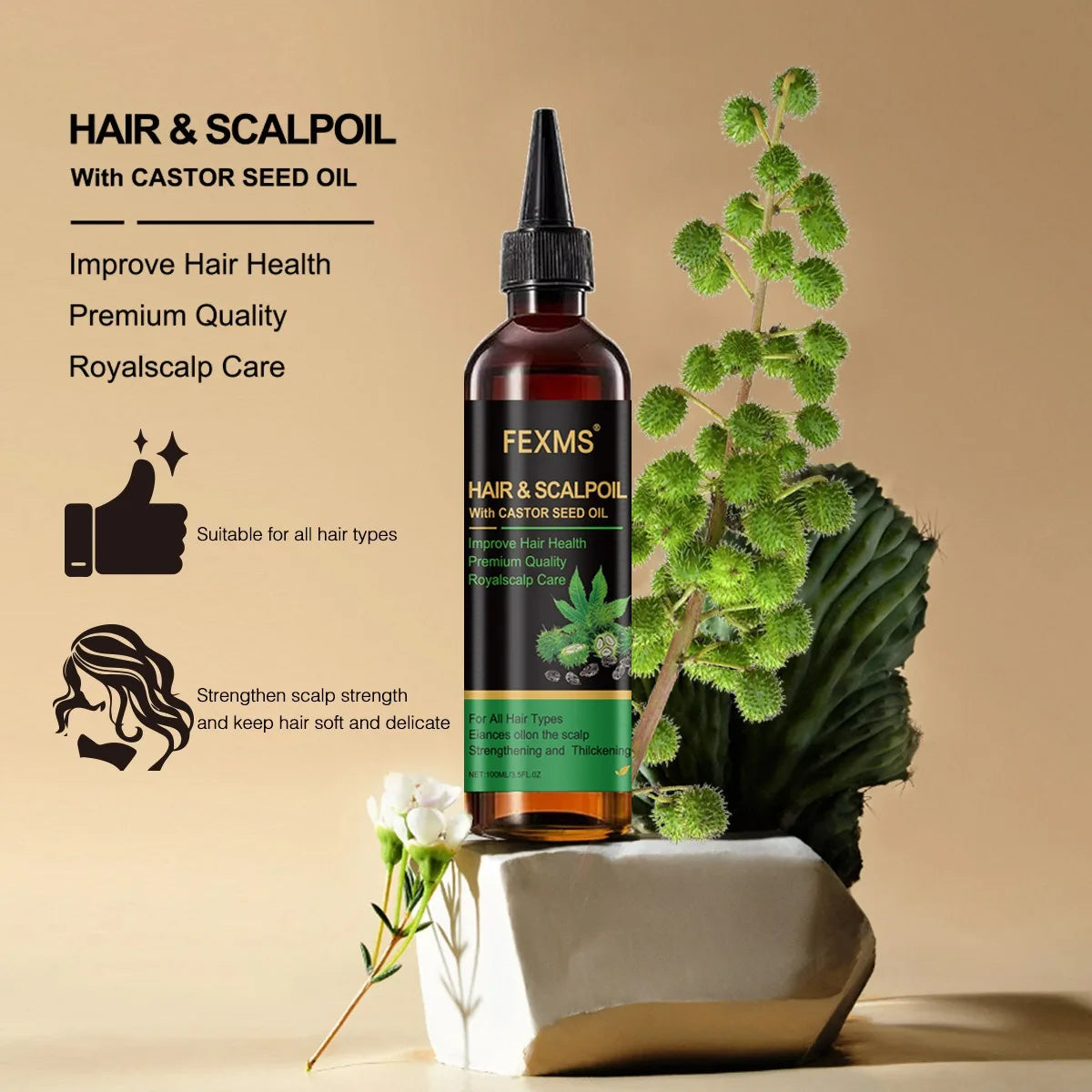 Castor Essential Oil Smooth Shine Anti-Frizz Hair Serum Promote Hair Growth Strengthening Nourishing Scalp Care Oil