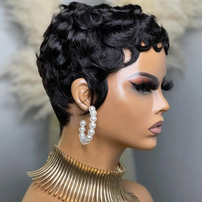 Curly Pixie Cut Short Wigs Human Hair Wig for Black Women Natural Black Bob Wig Remy Hair Full Machine Made Wig