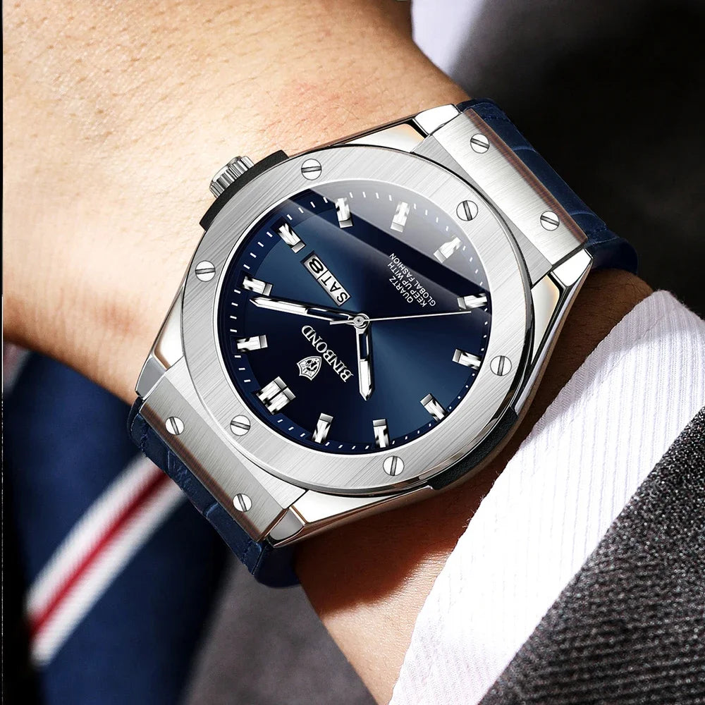 New Leather Casual Clock Men Luxury Watch Automatic Watches Mens Top Man Gifts Fashion Quartz Wristwatches Relojes Para Hombres