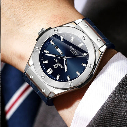 New Leather Casual Clock Men Luxury Watch Automatic Watches Mens Top Man Gifts Fashion Quartz Wristwatches Relojes Para Hombres