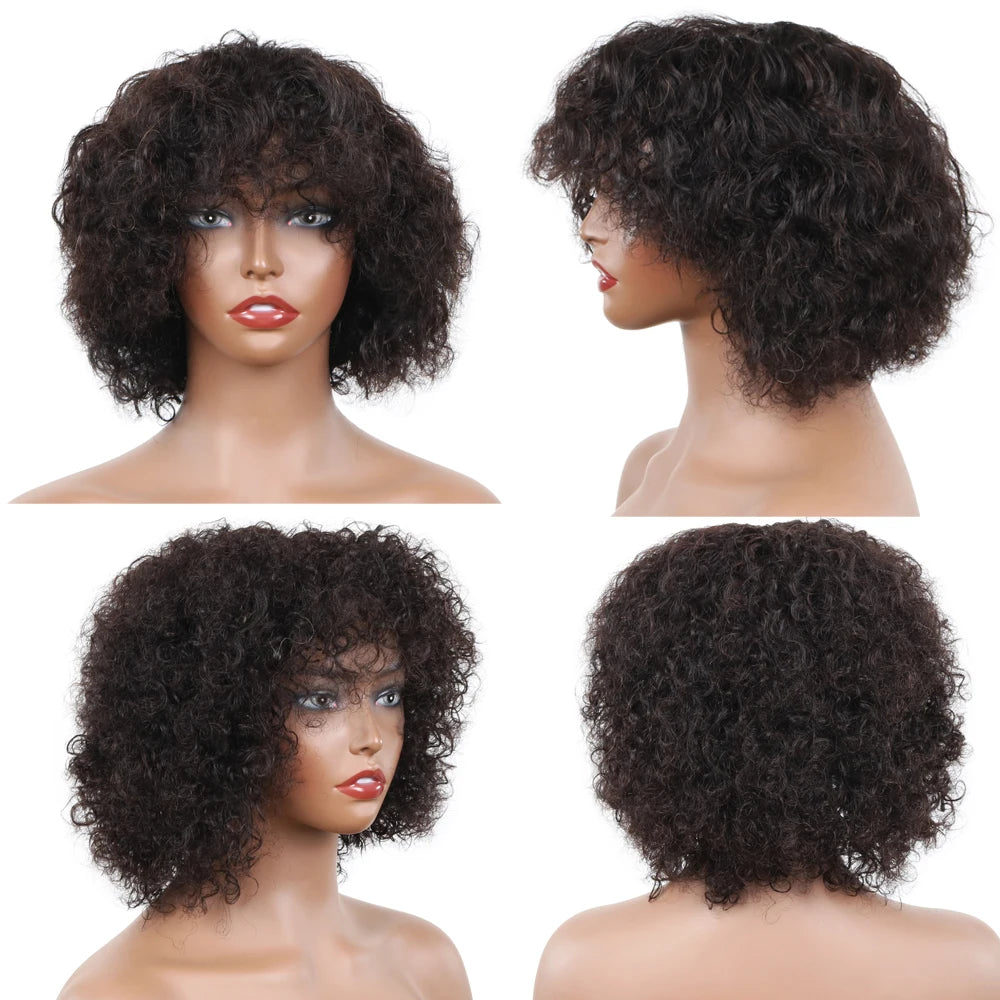 Afro Kinky Curly Human Hair Wig With Bangs Brazilian Hair Human Natural Afro Wig 180% Density Human Hair Wigs For Women On Sale