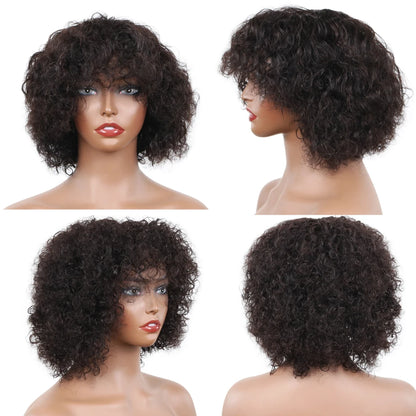 Afro Kinky Curly Human Hair Wig With Bangs Brazilian Hair Human Natural Afro Wig 180% Density Human Hair Wigs For Women On Sale