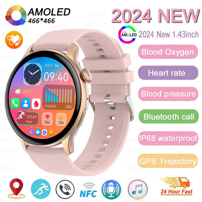 2024 New NFC Smart Watch Women 1.43 Inch AMOLED 466*466 HD Screen Always Display Sport Watch Women Bluetooth Call GPS Smartwatch