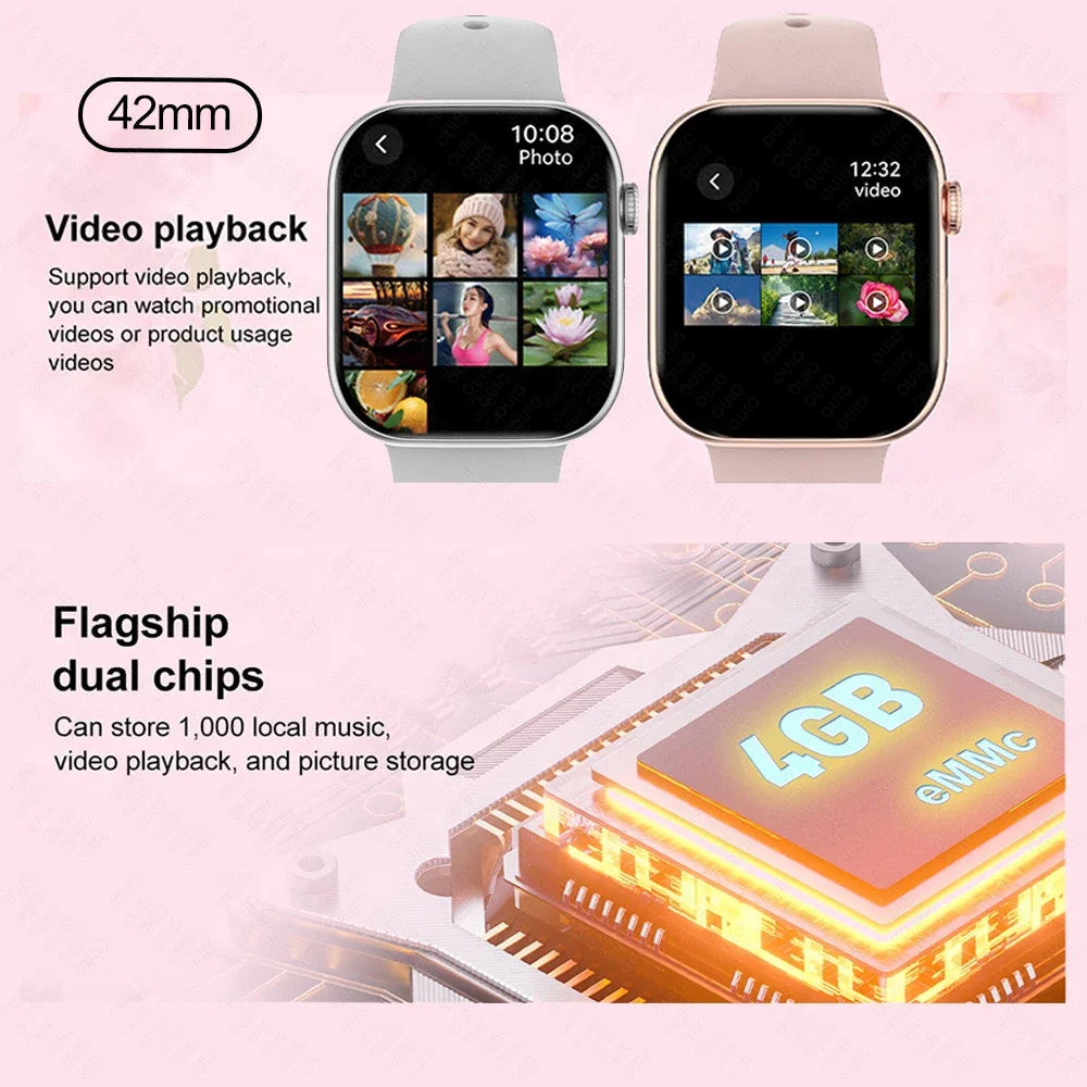 New DT Watch X Mini Smartwatch 3D Menu Video AI Voice NFC 4GB Lang Memory Compass 1.85 Inch AMOLED Super Fast Charge Smartwatch